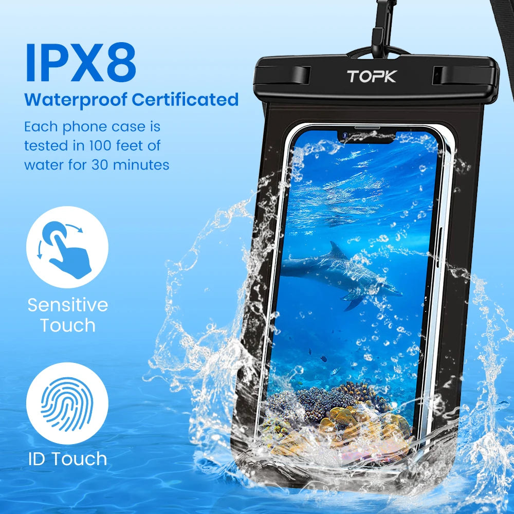 Waterproof Phone Pouch Case[2 Pack]Ipx8 Waterproof Phone Case for Swimming Dry Bag with Clip Strap for Iphone 15 up to 7”