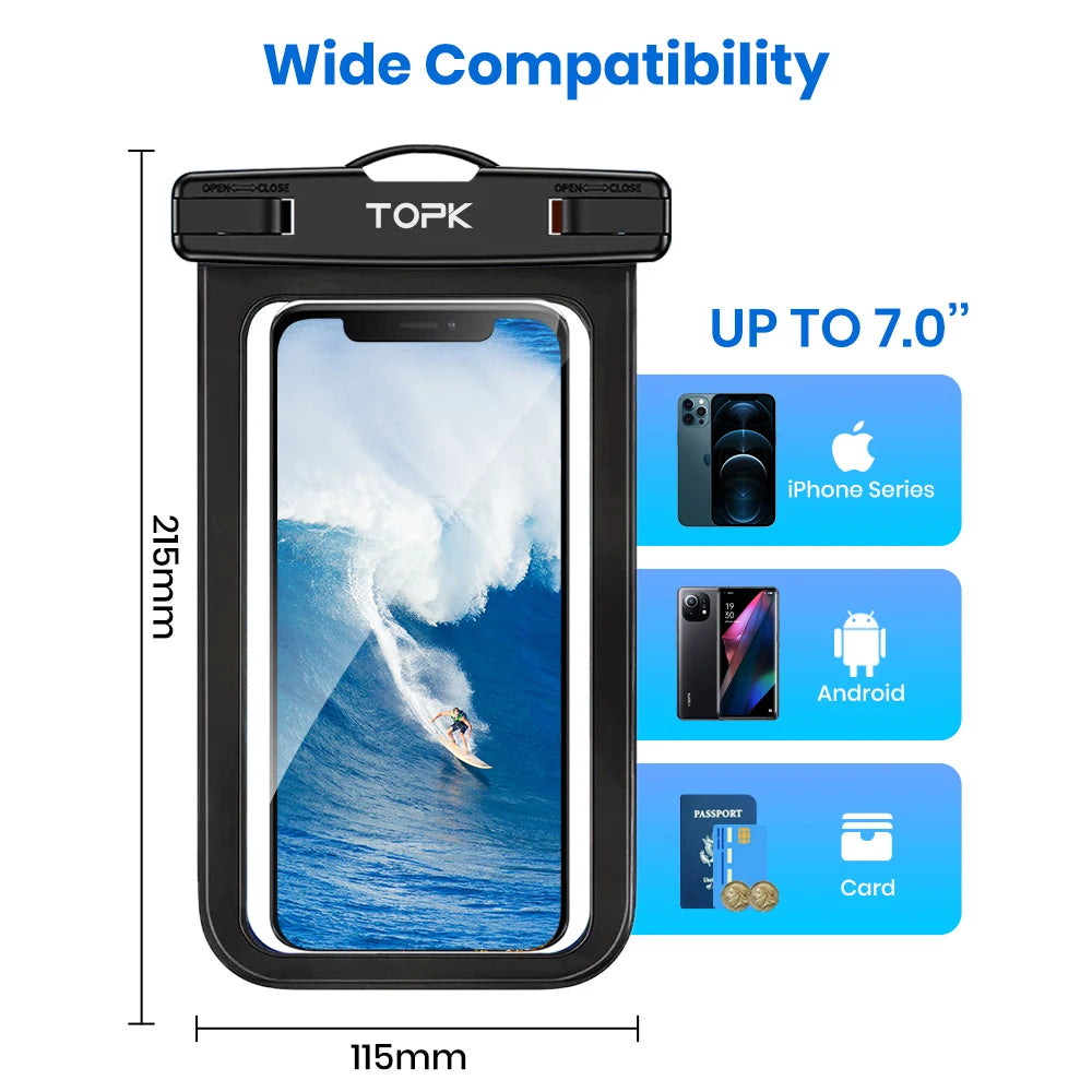 Waterproof Phone Pouch Case[2 Pack]Ipx8 Waterproof Phone Case for Swimming Dry Bag with Clip Strap for Iphone 15 up to 7”