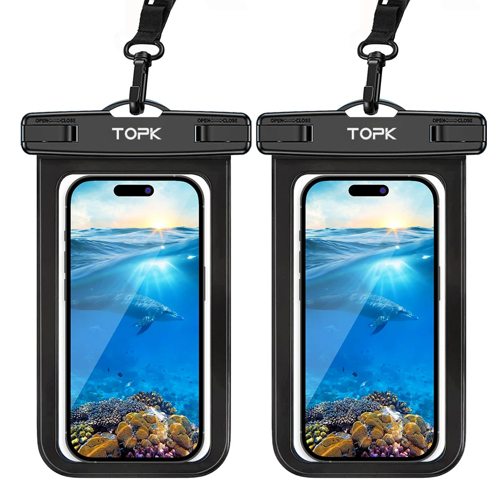 Waterproof Phone Pouch Case[2 Pack]Ipx8 Waterproof Phone Case for Swimming Dry Bag with Clip Strap for Iphone 15 up to 7”