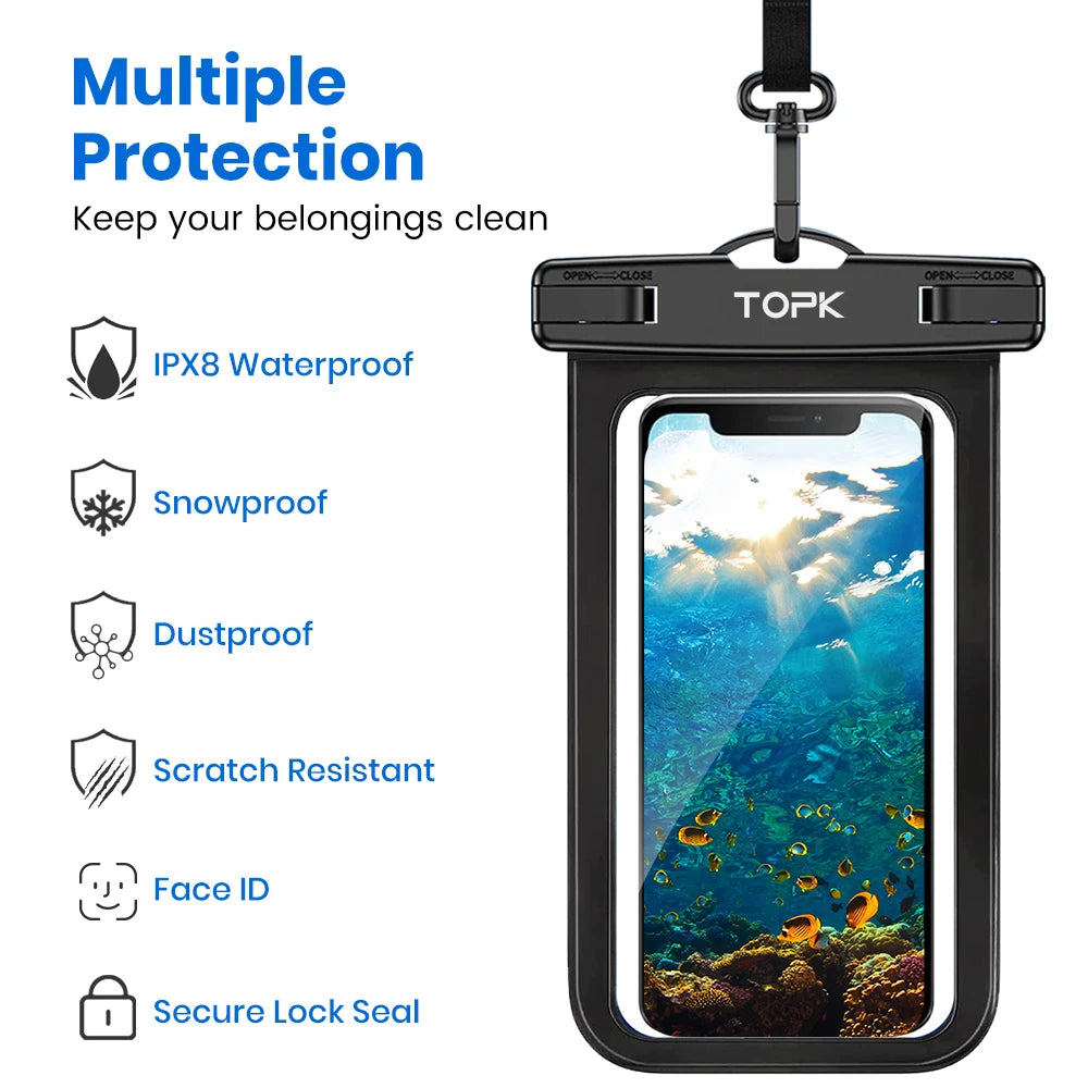 Waterproof Phone Pouch Case[2 Pack]Ipx8 Waterproof Phone Case for Swimming Dry Bag with Clip Strap for Iphone 15 up to 7”